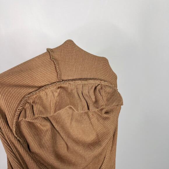 New 7 For All Mankind Womens XLarge Tan Ribbed Puff Sleeve Button Front Knit Top - Picture 6 of 10